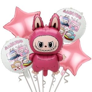 Labubu Pink and White Cartoon Character Balloon Set